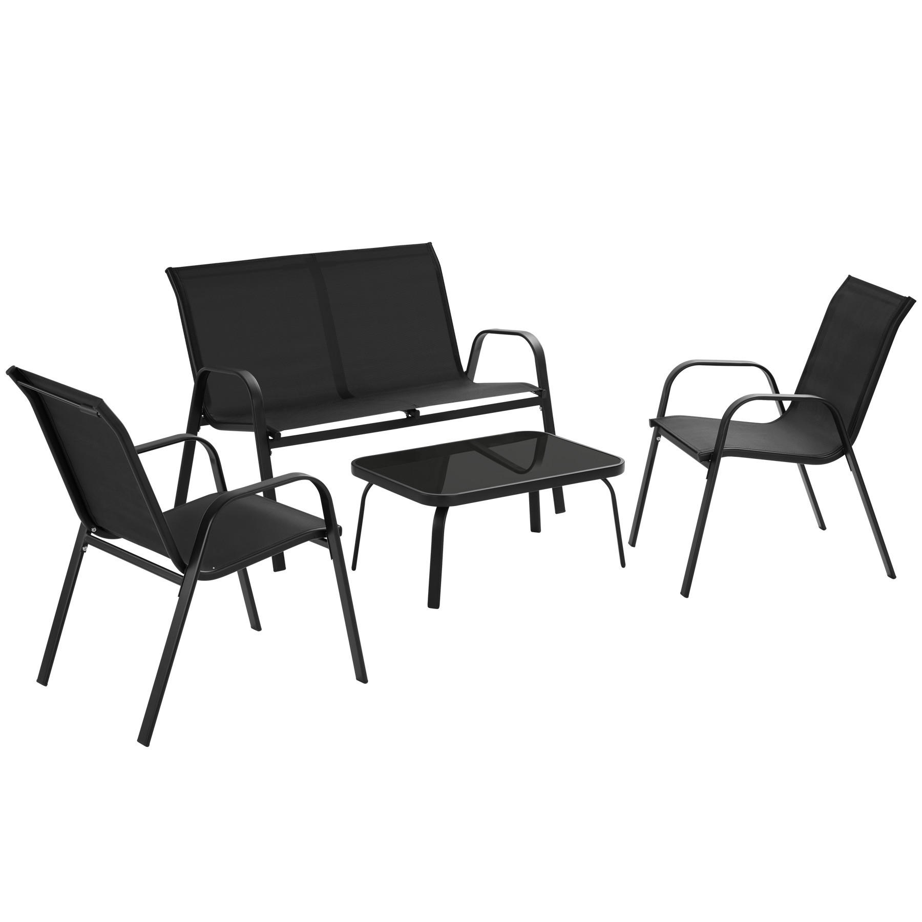 SITZGRUPPE Nora,mit getönter Sicherheitsglasplatte,schwarz - Schwarz, Naturmaterialien/Textil - tectake