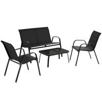 SITZGRUPPE Nora,mit getönter Sicherheitsglasplatte,schwarz - Schwarz, Naturmaterialien/Textil - tectake