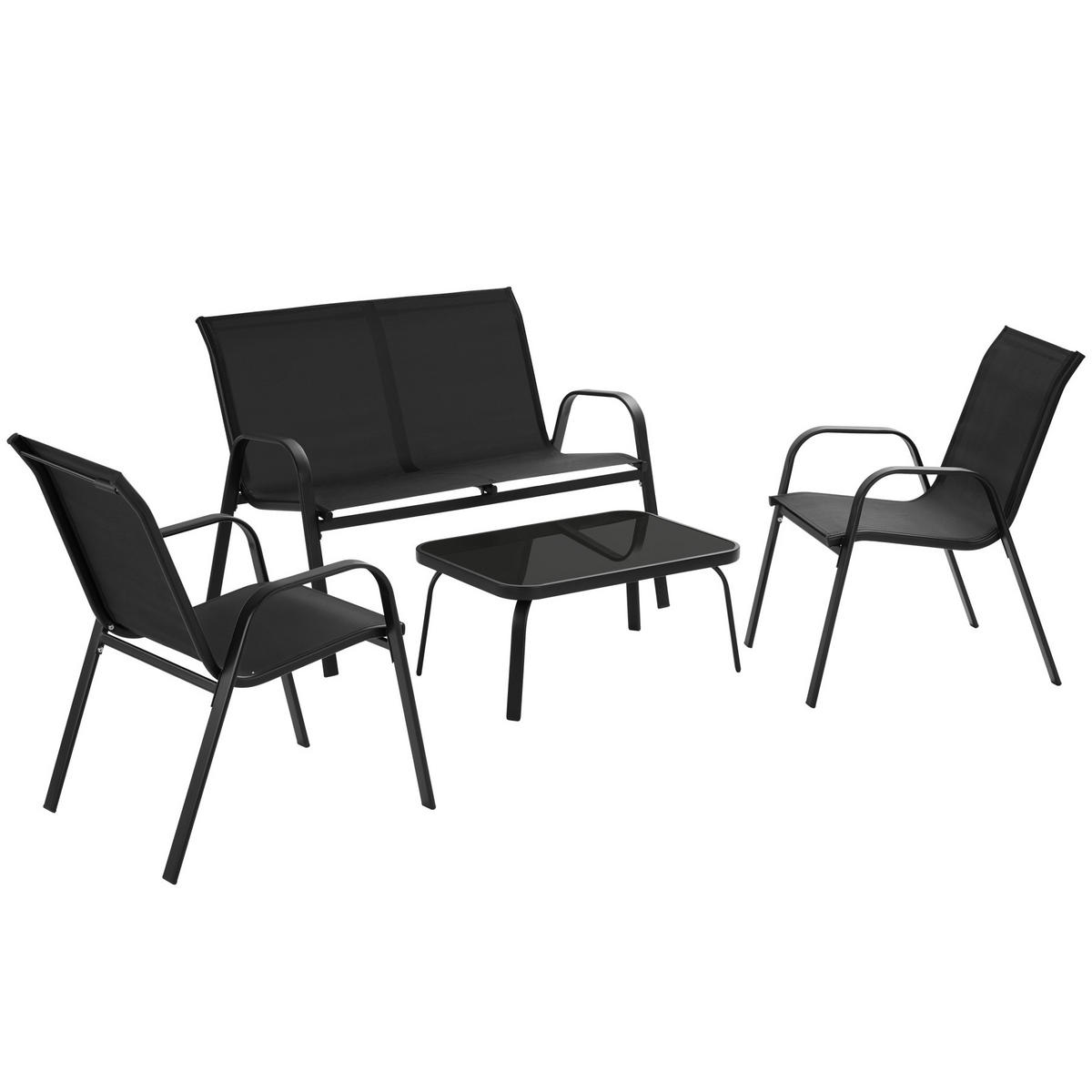 SITZGRUPPE Nora,mit getönter Sicherheitsglasplatte,schwarz - Schwarz, Naturmaterialien/Textil - tectake