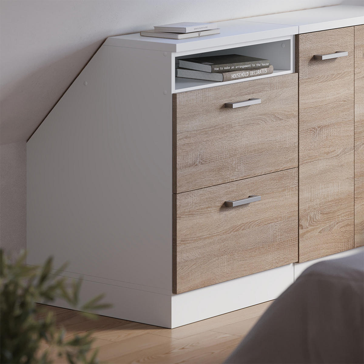 ŠIKMÁ SKRIŇA Rion Sonoma 60 x 81.6 cm s 2 zásuvkami, korpus skrine hĺbka 60 cm - biela/dub sonoma, kompozitné drevo (60/83.8/60cm) - Vicco