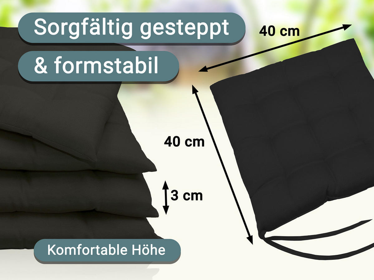 STUHLKISSEN, 4er-Set, 40x40 cm, 100% Polyester, Schwarz - Schwarz, Textil (40/40/3cm) - Zollner