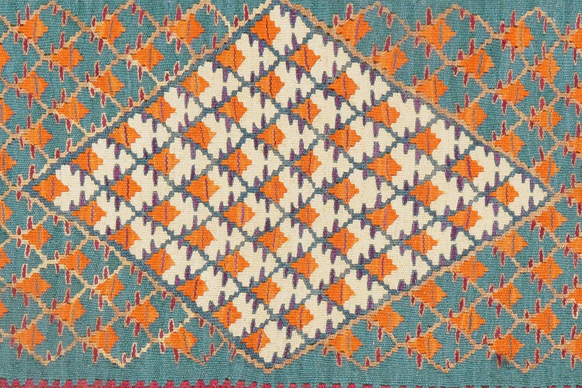KELIM-TEPPICH handgewebt Senneh Grün 87/63 cm Schurwolle - Grün, Textil (63/87cm) - Looma
