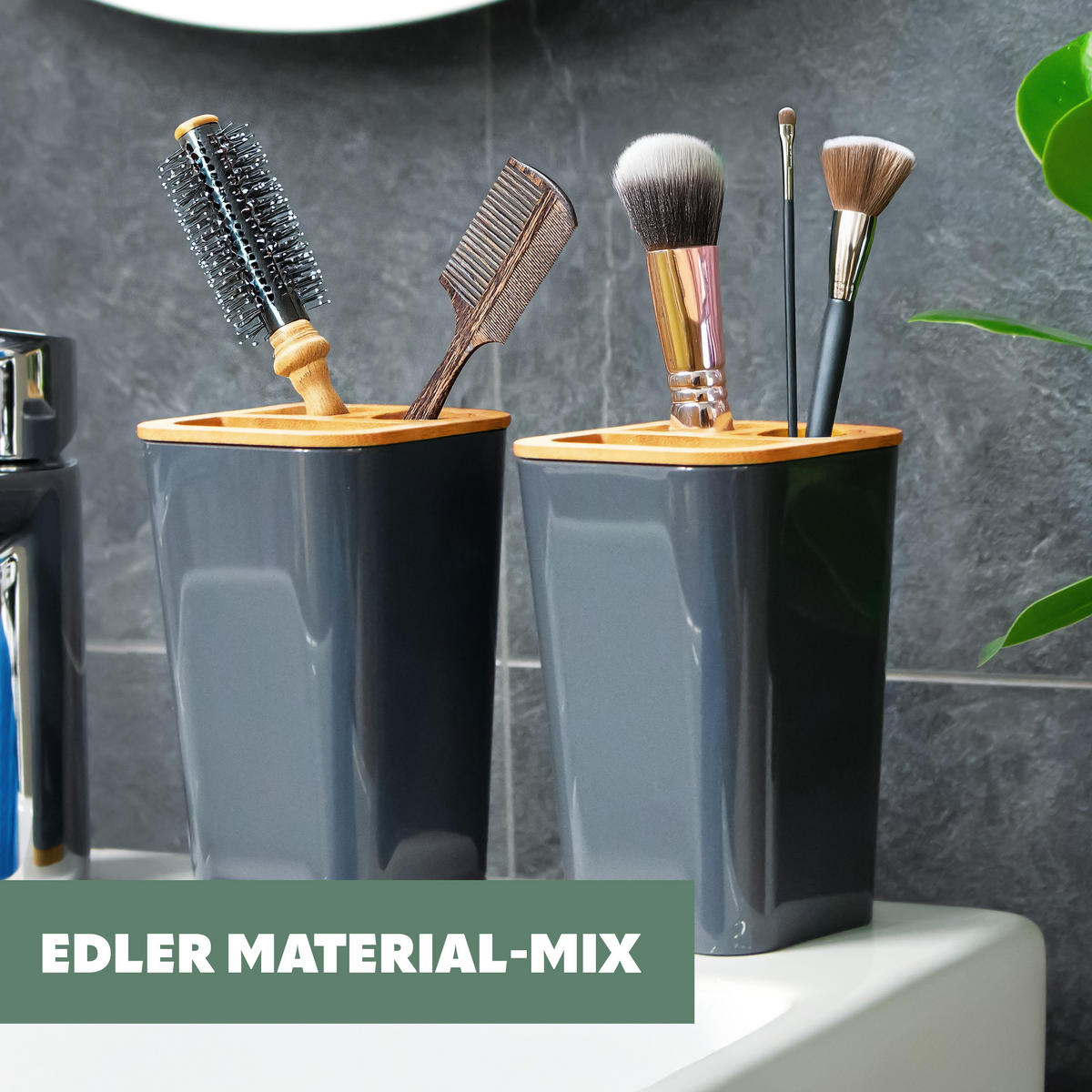 ZAHNBÜRSTENHALTER CALVI, grau - Grau, Kunststoff (7.4/11.5/7.4cm) - bremermann