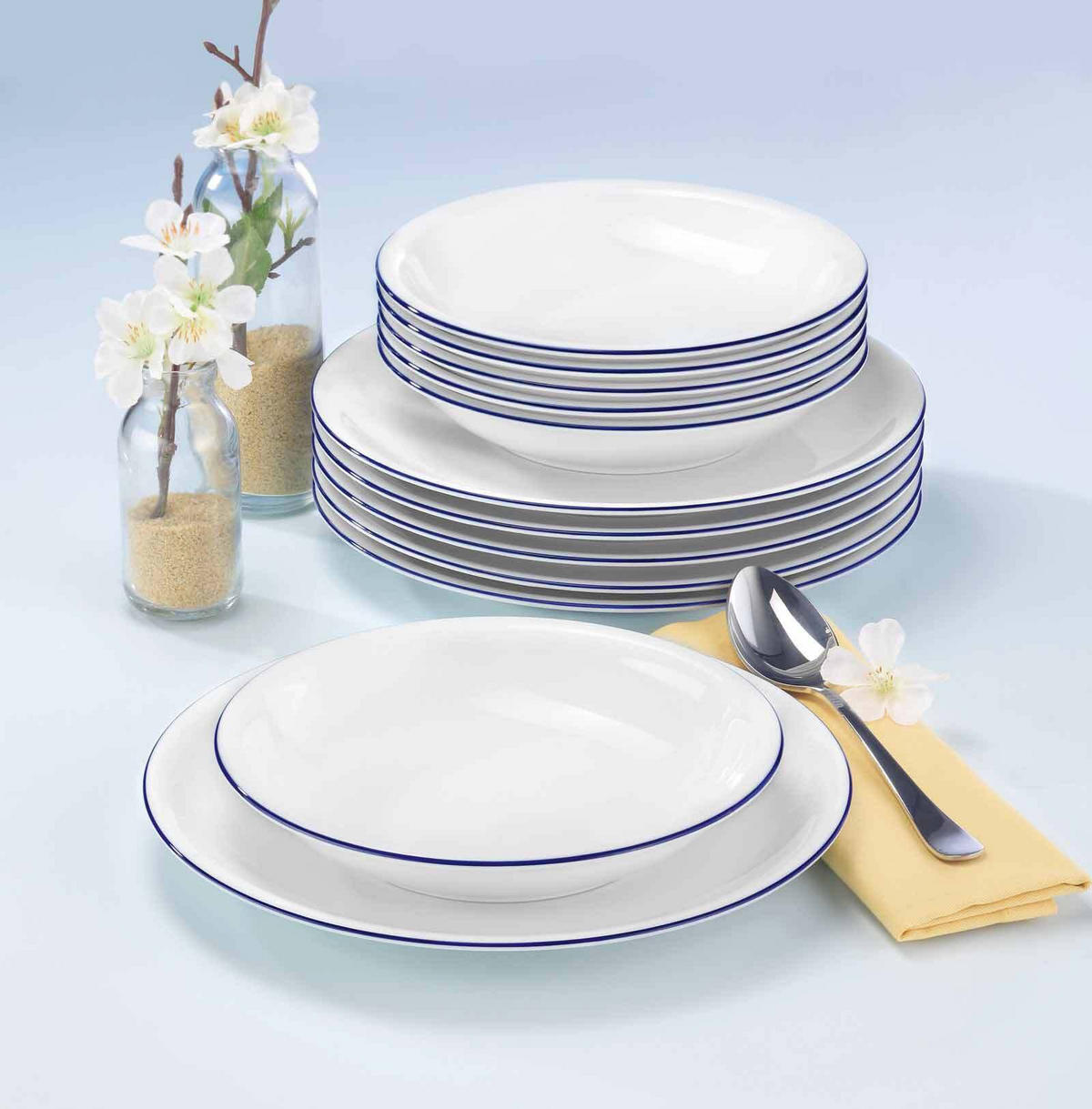 TAFELSERVICE Compact Blaurand weiß-blau 12er Set - Blau/Weiß, Keramik (32.3/23.5/32.3cm) - Seltmann Weiden