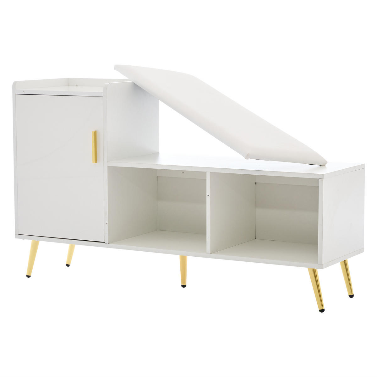 SCHUHSCHRANK 120/35/71,5 cm weiß aus Spanplatte mit Sitzbank - Weiß, Holzwerkstoff (120/71.5/35cm) - OKWISH