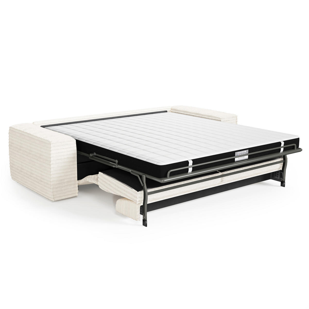 SCHLAFSOFA GERADE Gerippter Samt Creme 234cm - Creme, Textil (234/90/100cm) - Sia Home