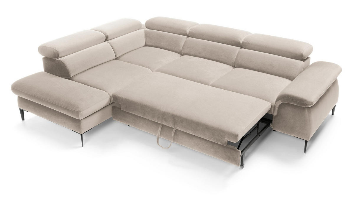 SCHLAFSOFA 280 cm Amaro L mit verstellbaren Kopfstützen, Links, Beige - Beige, Holz (280/214cm) - Emporius