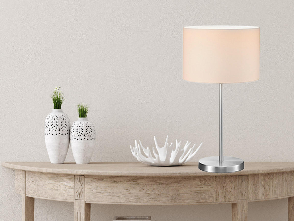 LED-TISCHLAMPE Stoffschirm Weiß, dimmbar, Höhe 55cm - Weiß, Textil (30/30/55cm) - meineWunschleuchte