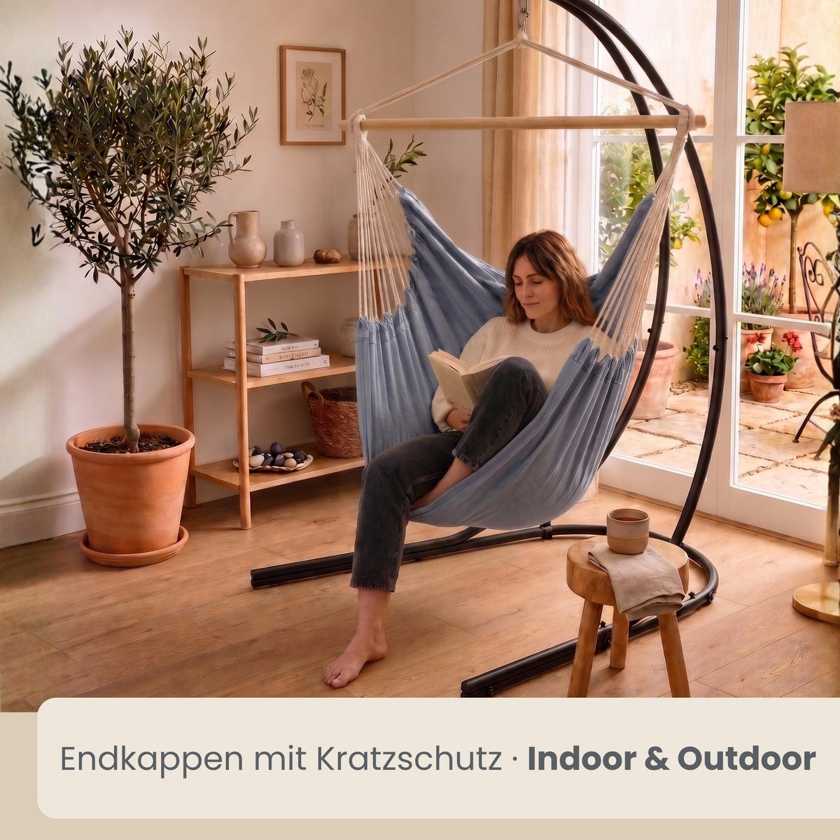 XL HÄNGESTUHL mit Gestell 210/140 cm , Grau/Schwarz - Schwarz, Metall (140/210/160cm) - Amanka