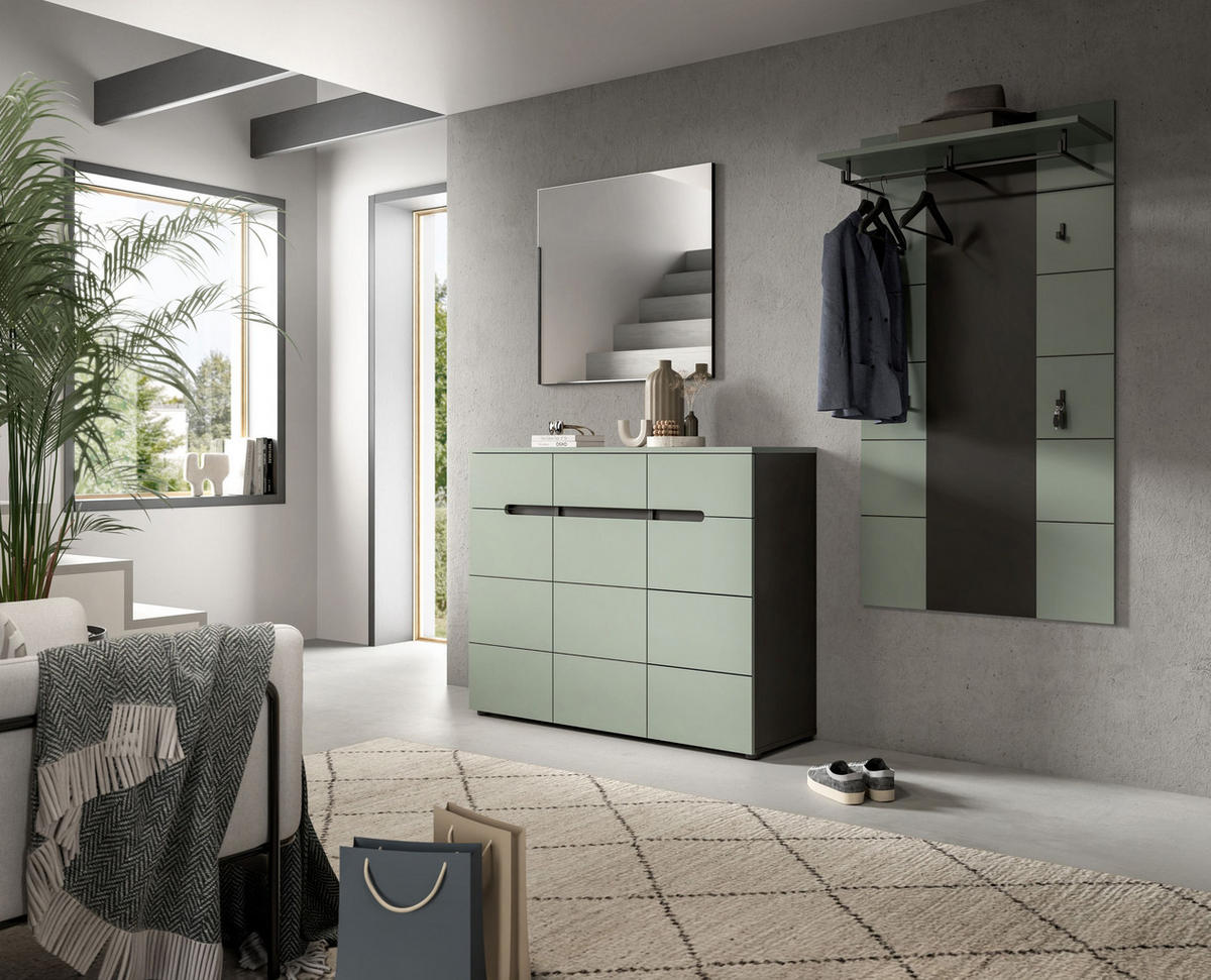 GARDEROBEN-SET CANU 3-tlg. (B/H/T: ca. 215/190/37 cm) in Basalt grau/Smoke Green - Grau, Holzwerkstoff (215/190/37cm)