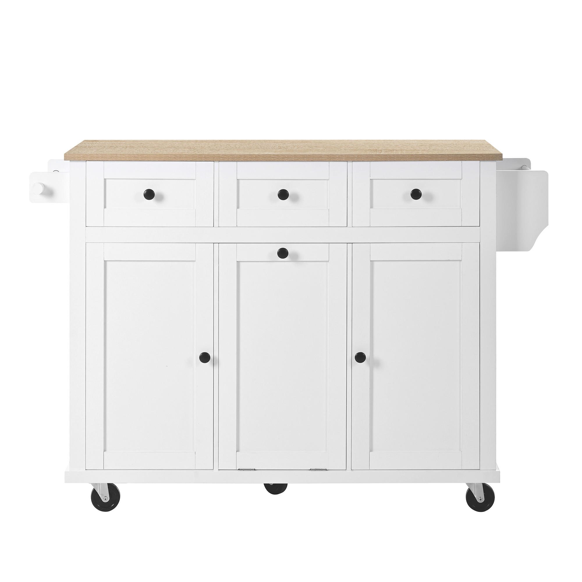 KÜCHENINSEL 112x46.2-76.2x92.7 cm Weiß mit Ausziehplatte & Mülleimer-Fach - Weiß, Holzwerkstoff (112/92.7/76.2cm) - Modfu