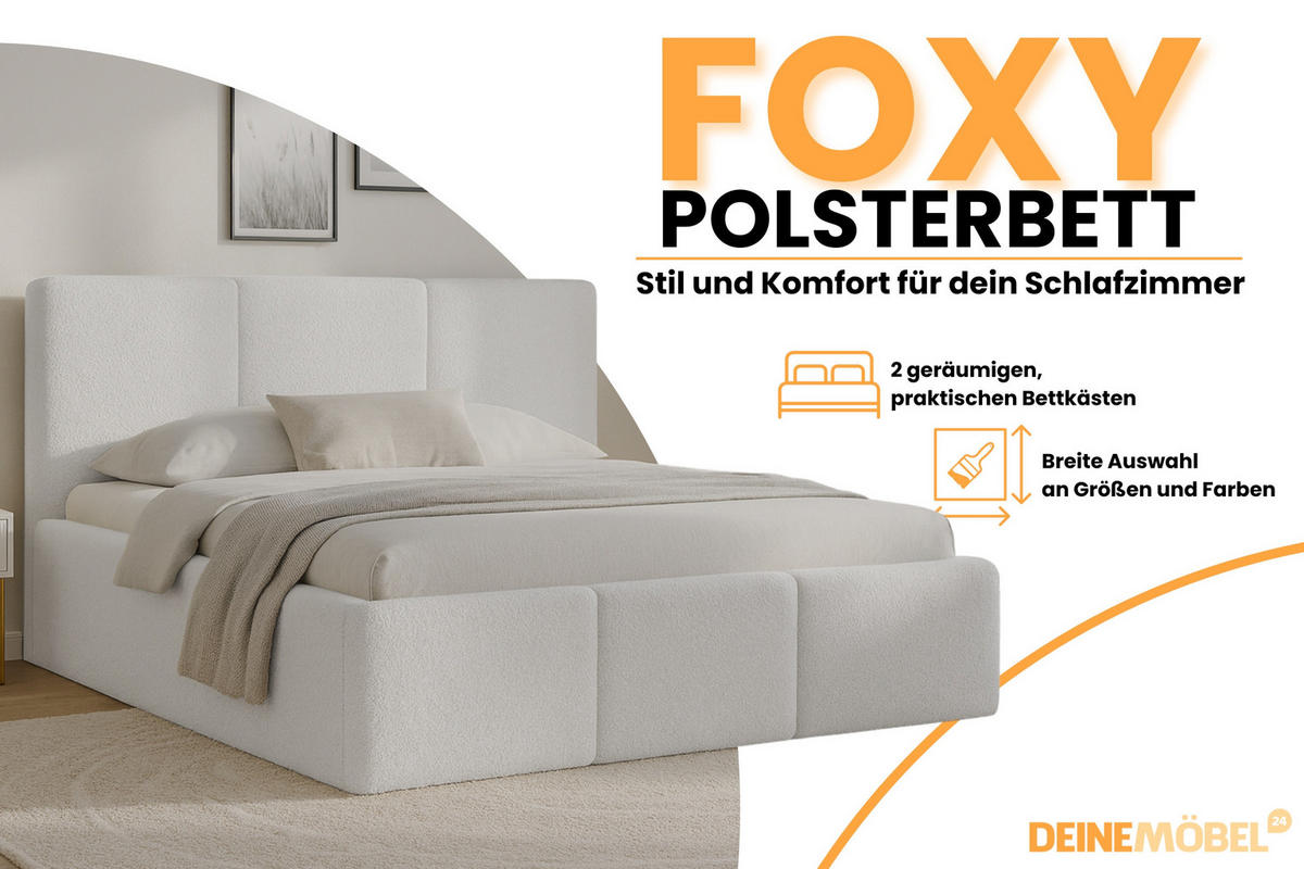 POLSTERBETT FOXY 160/200 in Boucle Weiß - Weiß, Holz/Holzwerkstoff (160/200cm) - Deine Möbel 24