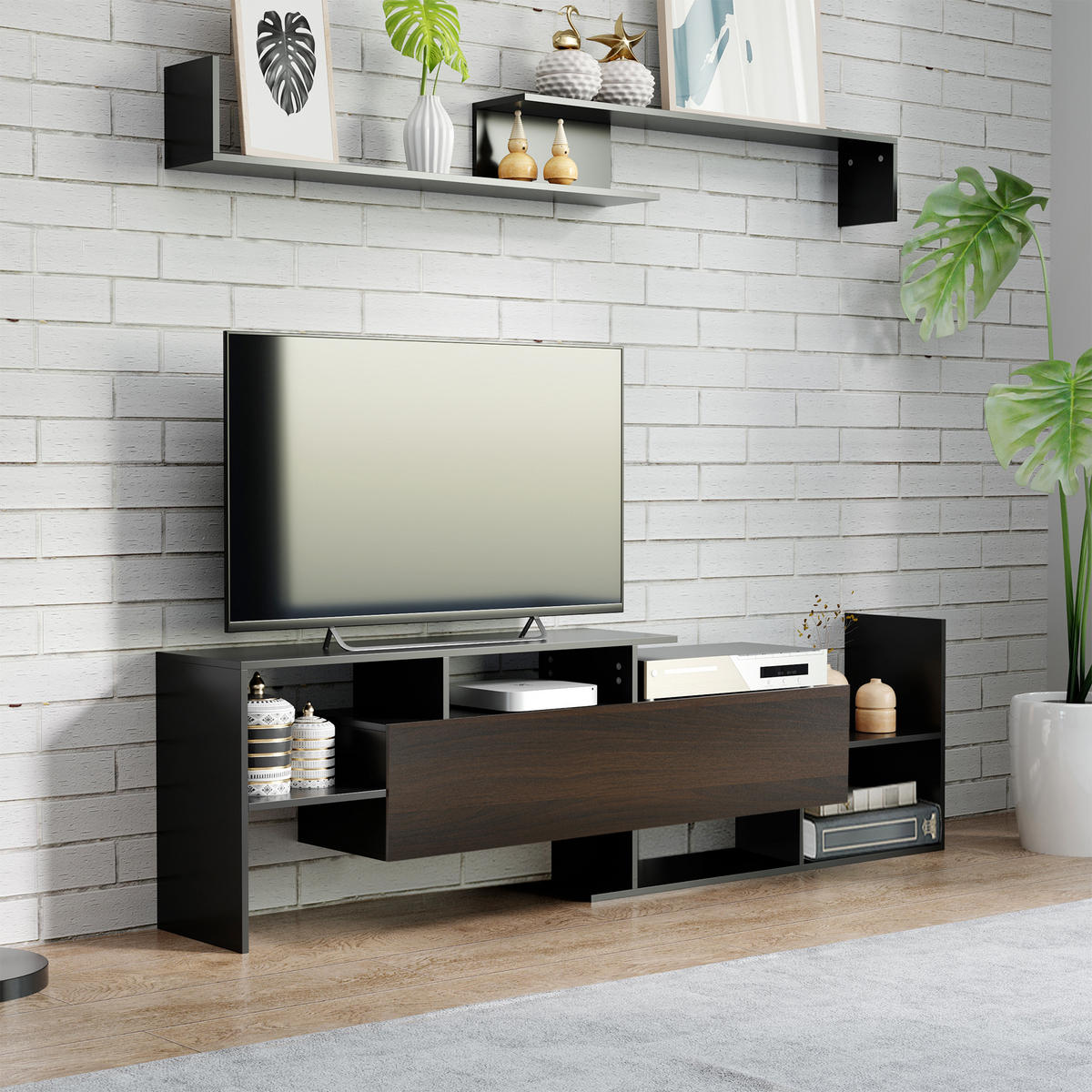 TV-MÖBEL Schwarz 1 Stück - Schwarz, Holzwerkstoff (153.6/42/25cm) - GiPP
