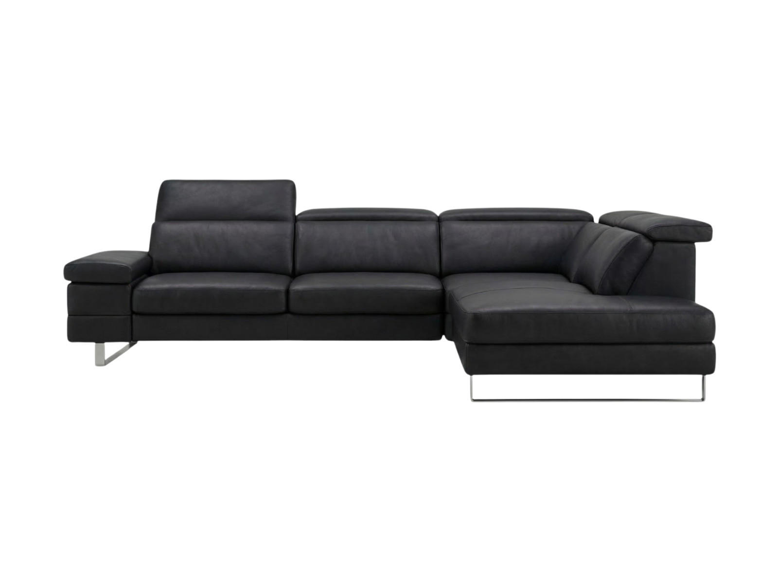 ECKSOFA Virage Echtleder Schwarz - Schwarz, Leder/Metall (232/263cm)