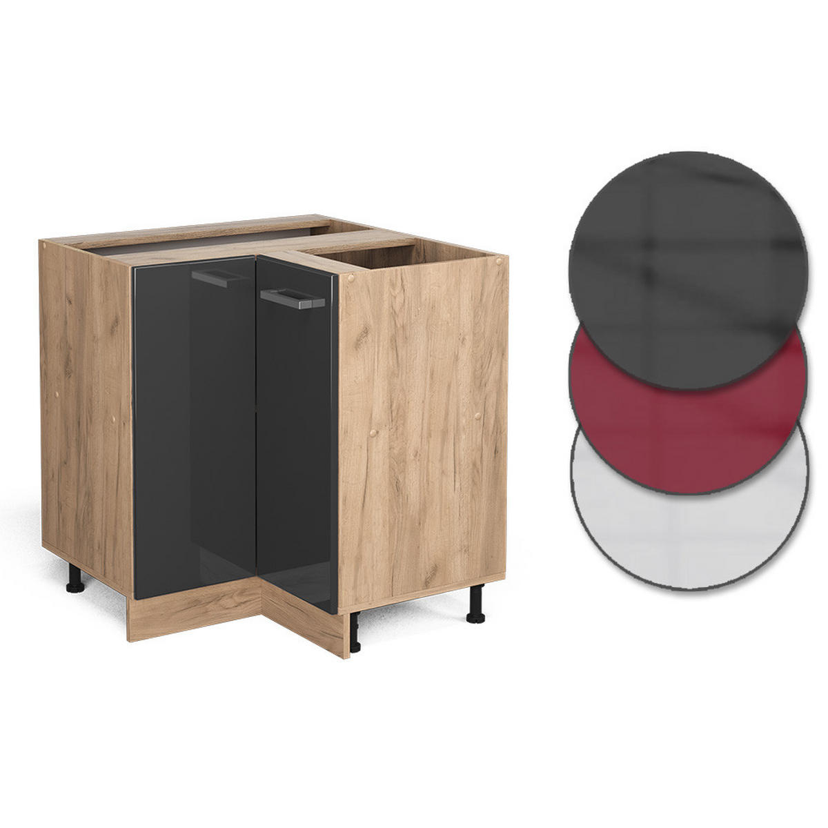 ECKUNTERSCHRANK R-Line Anthrazit Hochglanz 75.6 cm AP Marmor - Anthrazit/Eiche Wotan, Holzwerkstoff (75.6/81.6/60cm) - Vicco