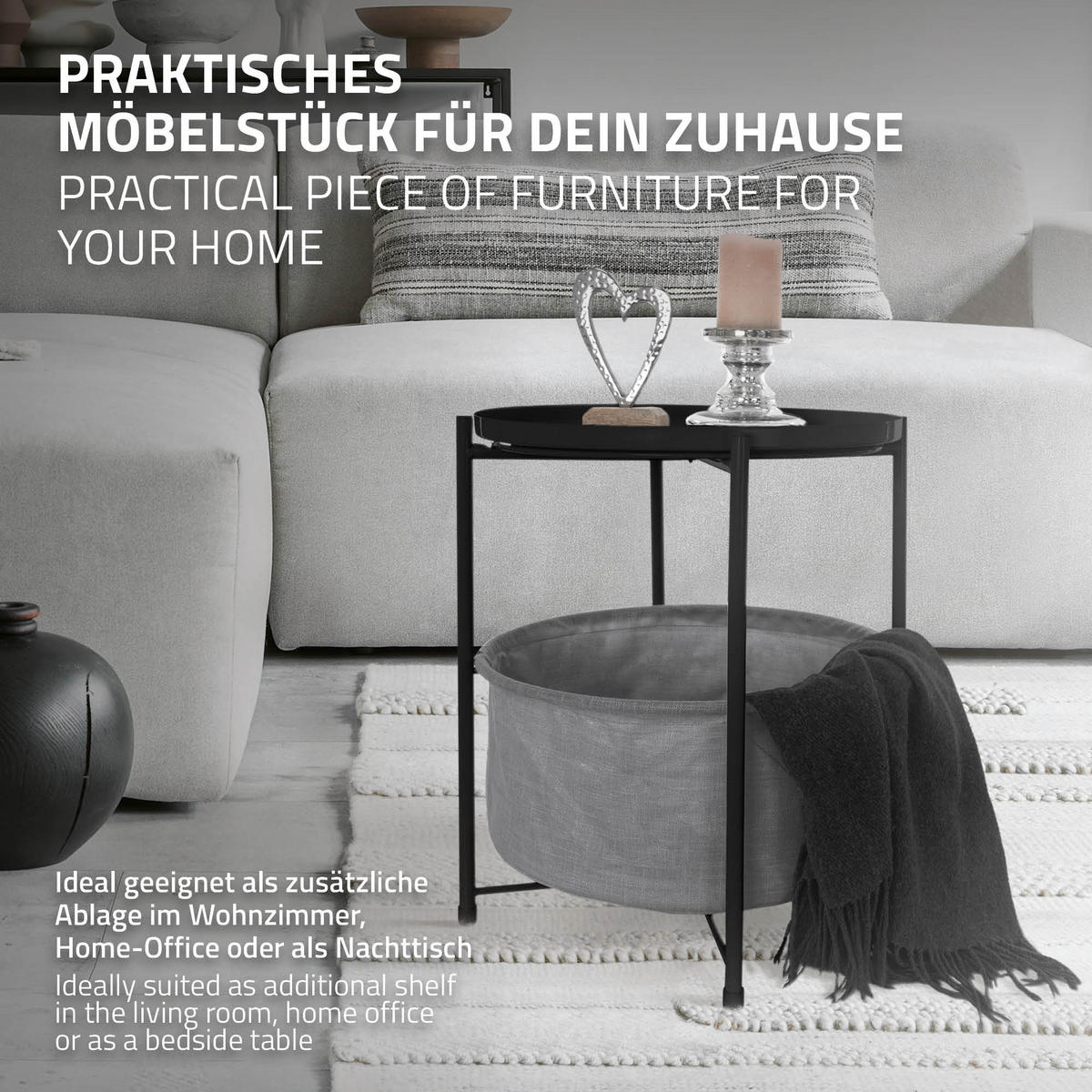 BEISTELLTISCH Rund Schwarz 45,5/52,5 cm - Schwarz, Metall (52.5/45.5/52.5cm) - ML-DESIGN
