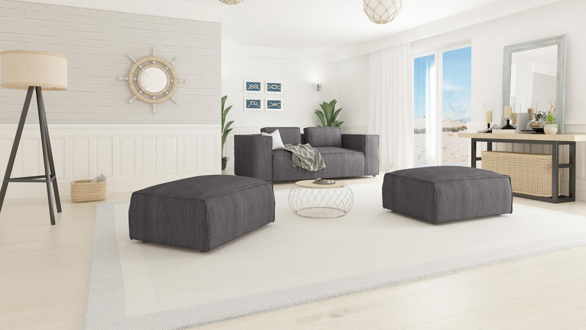 HOCKER Nova Grau Cord - Schwarz/Grau, Holz/Kunststoff (93/46/73cm) - S-Style Möbel