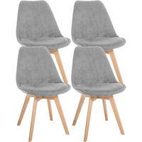STUHL 4er Set Cord hellgrau - Eukalyptusholzfarben/Hellgrau, Holz/Textil (49/83/50cm) - CLP