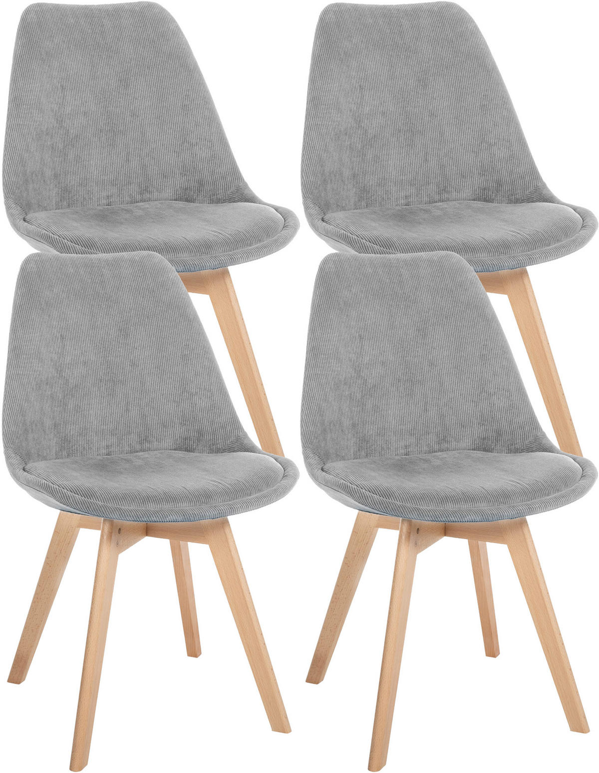 STUHL 4er Set Cord hellgrau - Eukalyptusholzfarben/Hellgrau, Holz/Textil (49/83/50cm) - CLP