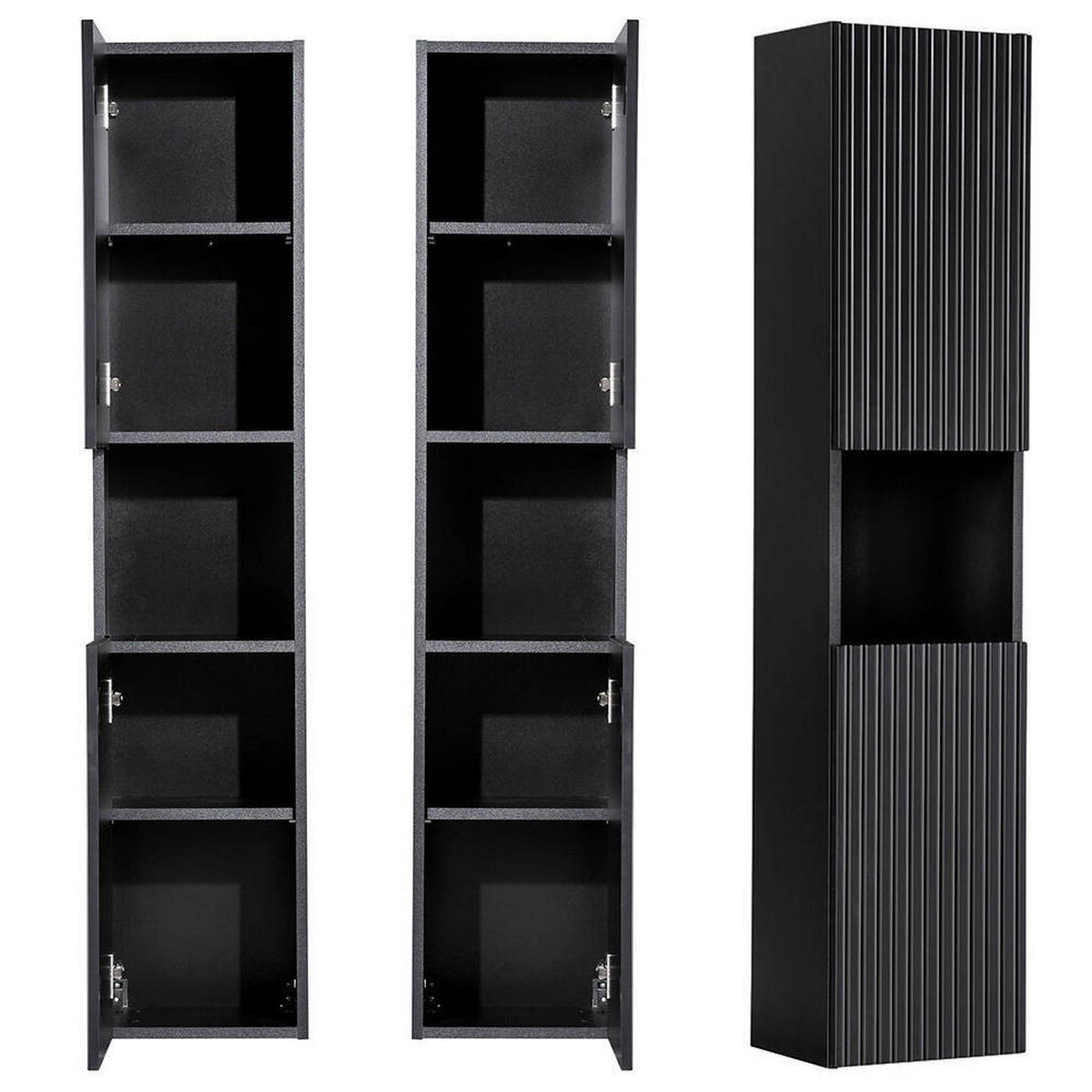 BAD-HOCHSCHRANK Skelbolu - Schwarz, Holzwerkstoff (30/140/25cm) - [en.casa]