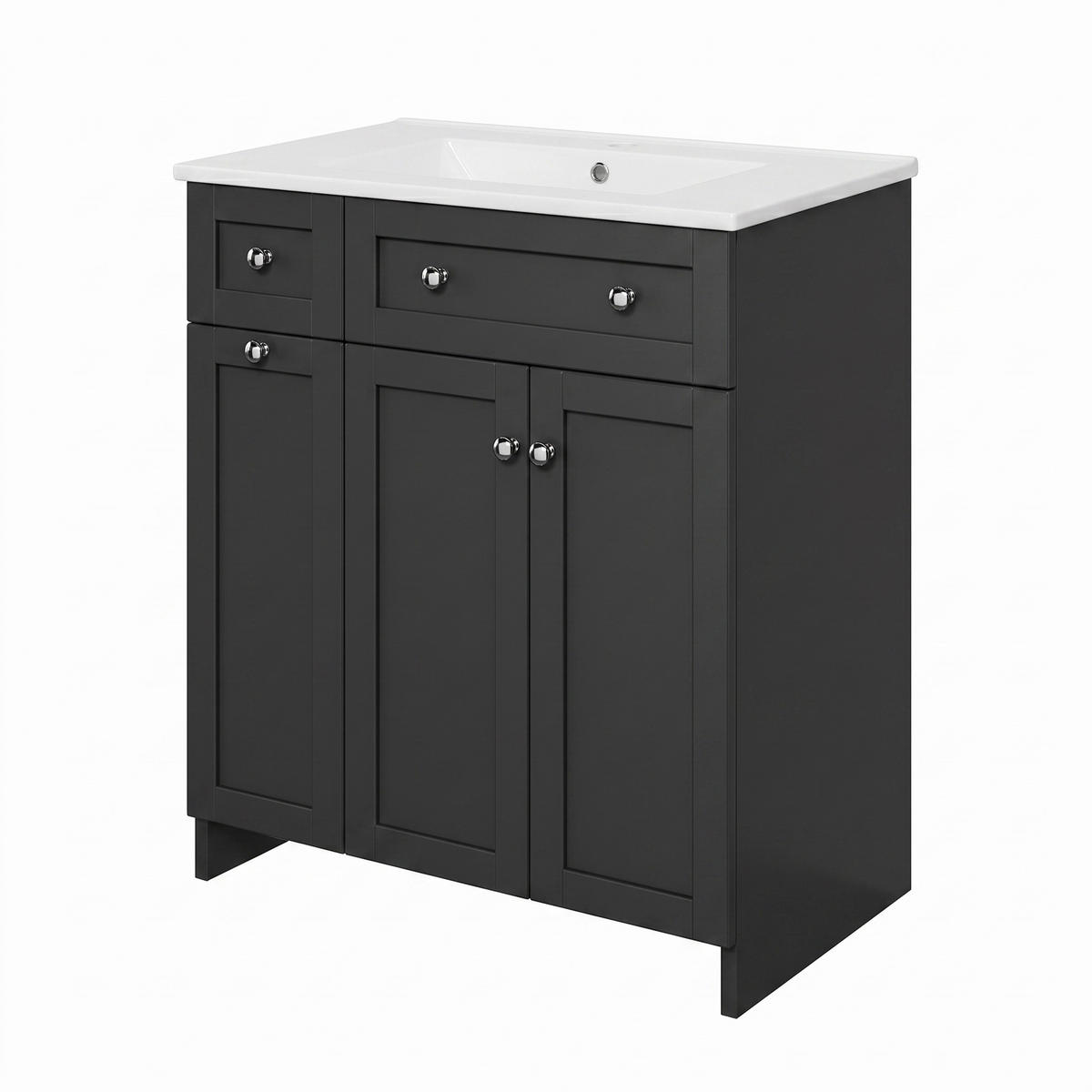 WASCHTISCH 76cm Keramikbecken 3 Schubladen Schwarz lackiert - Schwarz, Holzwerkstoff (76/86/47cm) - Urban Meuble