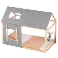 HAUSBETT 90/200 cm Hausform in Natur + Grau - Grau, Holz (90/200cm) - OKWISH