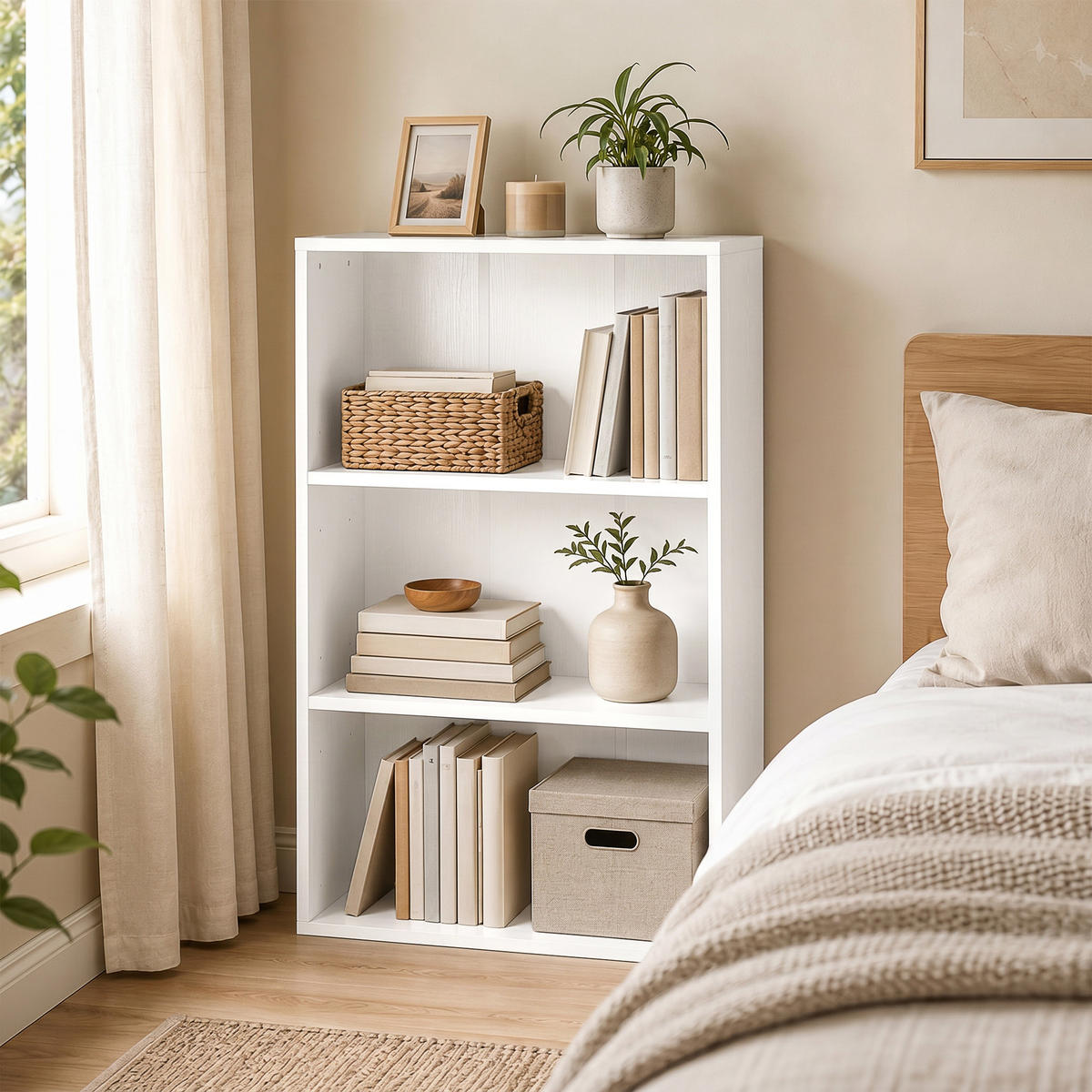 BÜCHERREGAL,3 Fächer verstellbarer Boden 60x24x93cm,weiß - Weiß, Holzwerkstoff (60/93/24cm) - Vallsero