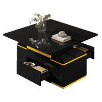 COUCHTISCH 100/50/43 cm aus MDF mit Klapp- und Hebefunktion, Stauraum und 4 Hockern, Schwarz/Gelb - Schwarz, Holzwerkstoff (100/50/43cm) - Redom
