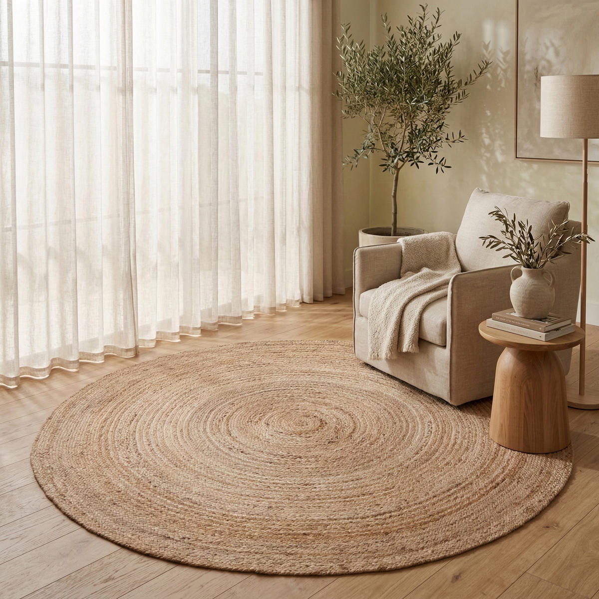 JUTETEPPICH JUTOS 90/90 Beige - Beige, Naturmaterialien (90/90cm) - Consilio Concept