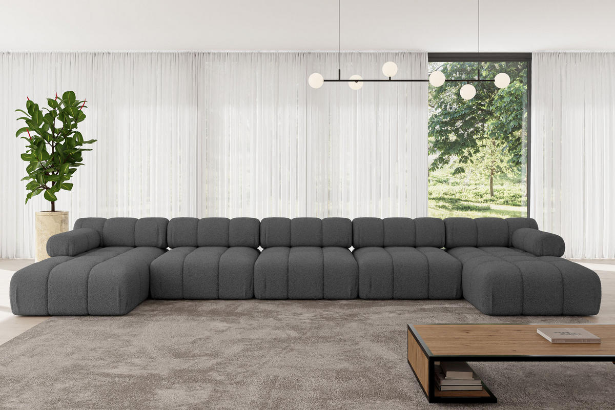 WOHNLANDSCHAFT modulares Sofa Tesso-U3 - 475x160x70 cm Grau Bouclé - Grau, Holzwerkstoff/Textil (475/70/160cm) - ALTDECOR