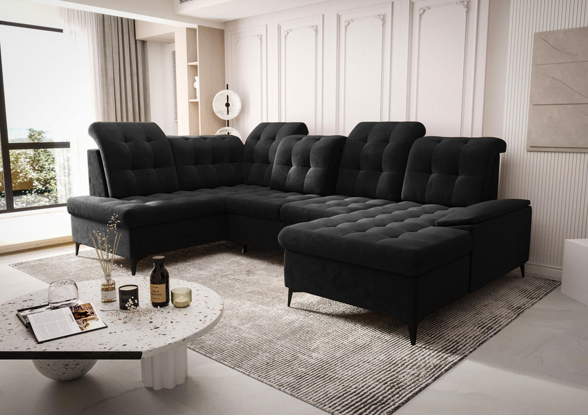 WOHNLANDSCHAFT KONGO RBN17, Eckcouch in U-Form mit Schlaffunktion, Farbe: Rosa, Velourstoff, Ottomane Rechts - Rosa, Textil (343/107/210cm) - O-Sofa