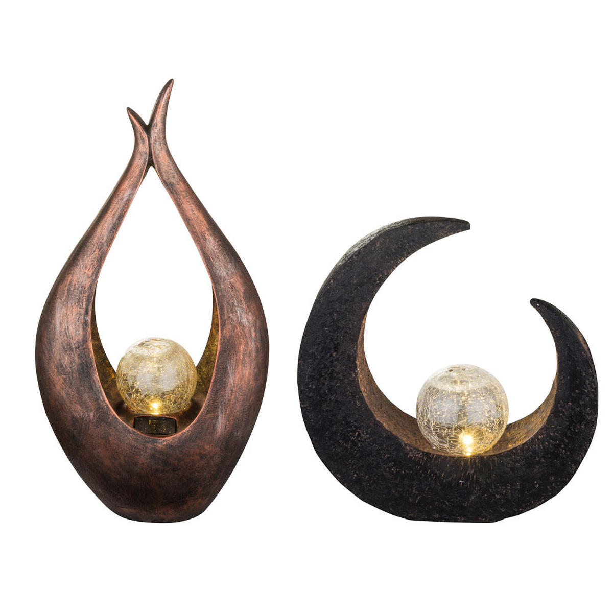 LED AUSSENLEUCHTE Bronze Glas Crackle Optik 2er Set - Bronzefarben, Kunststoff (26.5/13/50cm)