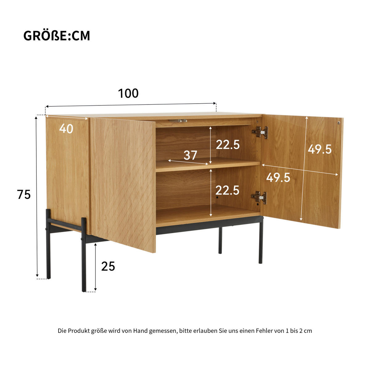 SIDEBOARD 100x40x75 cm, Linien-Design, 2 Türen, Holzfarben - Kastanienfarben, Holz (100/75/40cm)