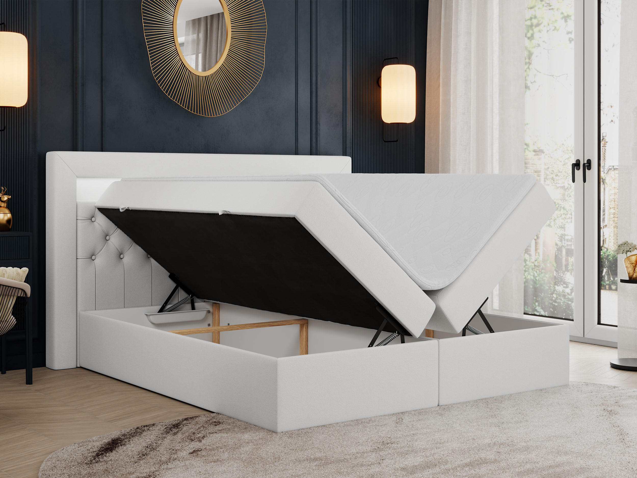 Thumbnail - MKS Boxbett, Weiß, Textil, 2-Sitzer, H4, Rechteckig, 180x200 cm, Schlafzimmer, Betten, Boxspringbetten