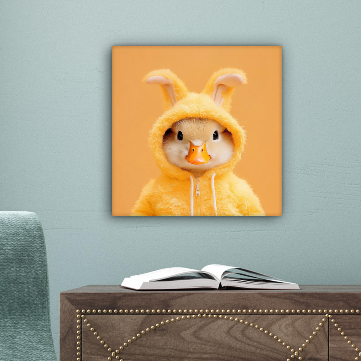 LEINWANDBILD Osterhase - Kostüm - Ente Deko Wohnzimmer 20x20 cm - Gelb, Textil (20/20cm) - MuchoWow