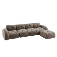 SOFA modular Chenille Brown 4-Sitzer mit Hocker - Braun, Kunststoff (171/358cm) - Meubliv