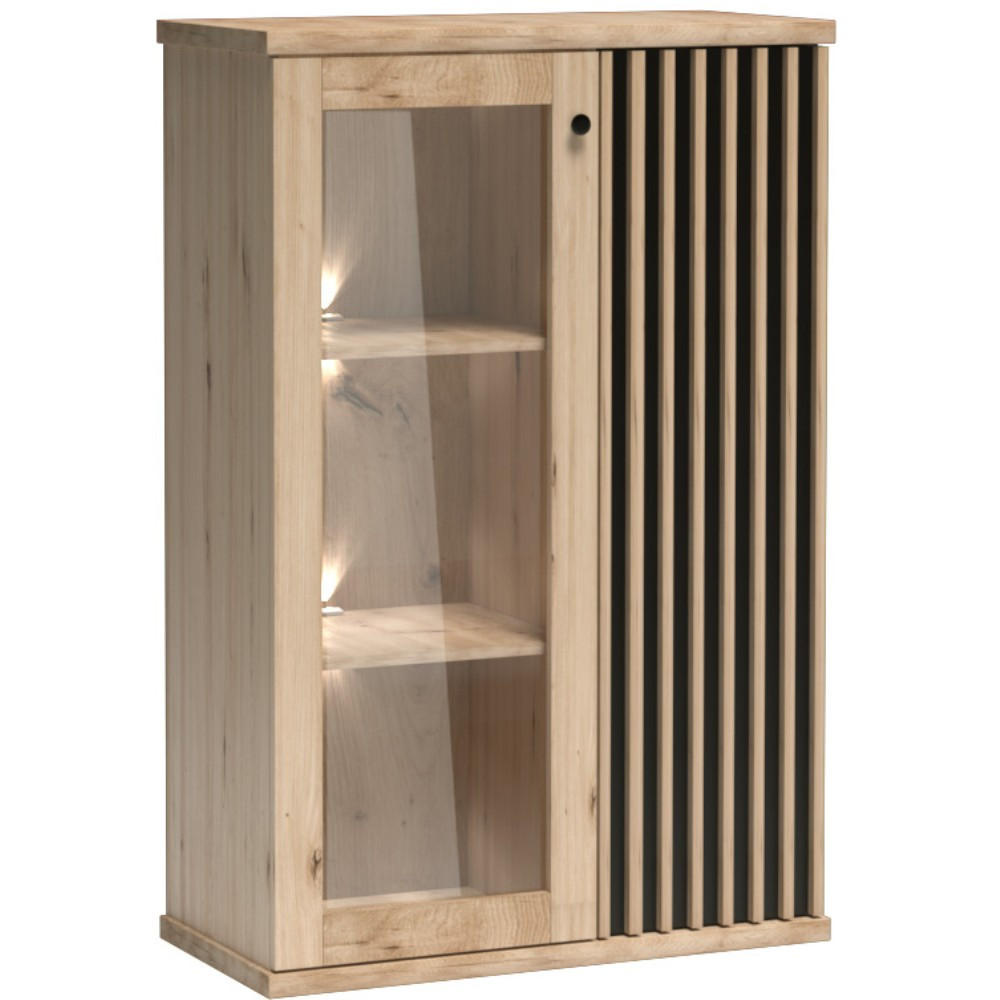 VITRINE Caya mit zwei Türen und LED-Beleuchtung, Eiche Artisan - Eiche Artisan, Holzwerkstoff (86/132/41cm) - Beautysofa