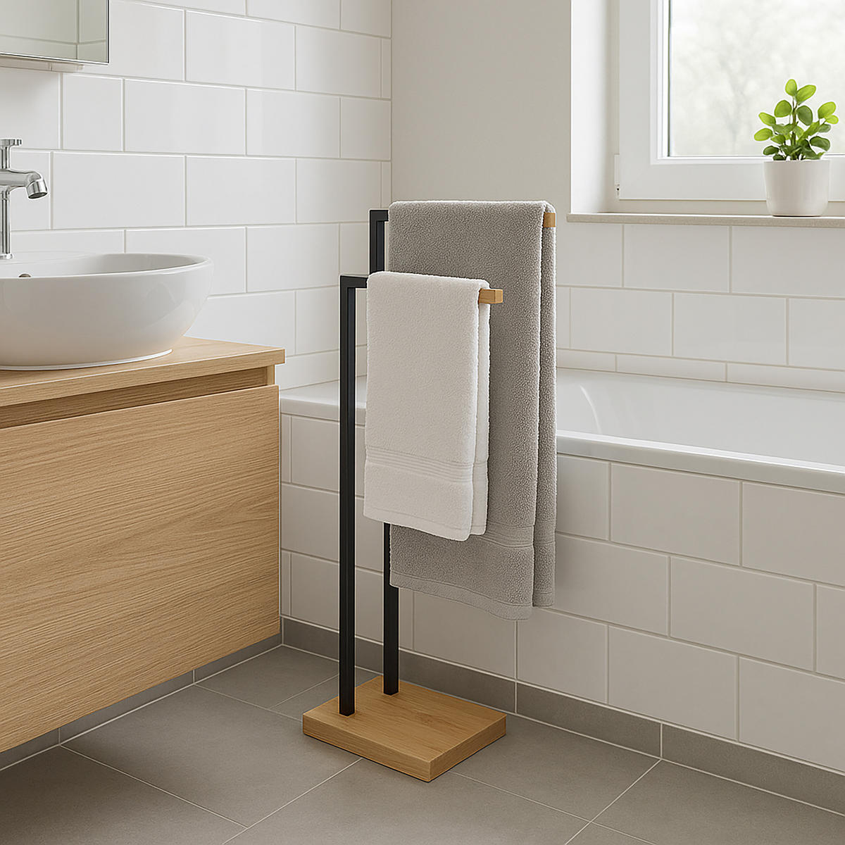 HANDTUCHHALTER - Schwarz, Holz/Kunststoff (38.5/80.5/19.5cm) - Relaxdays