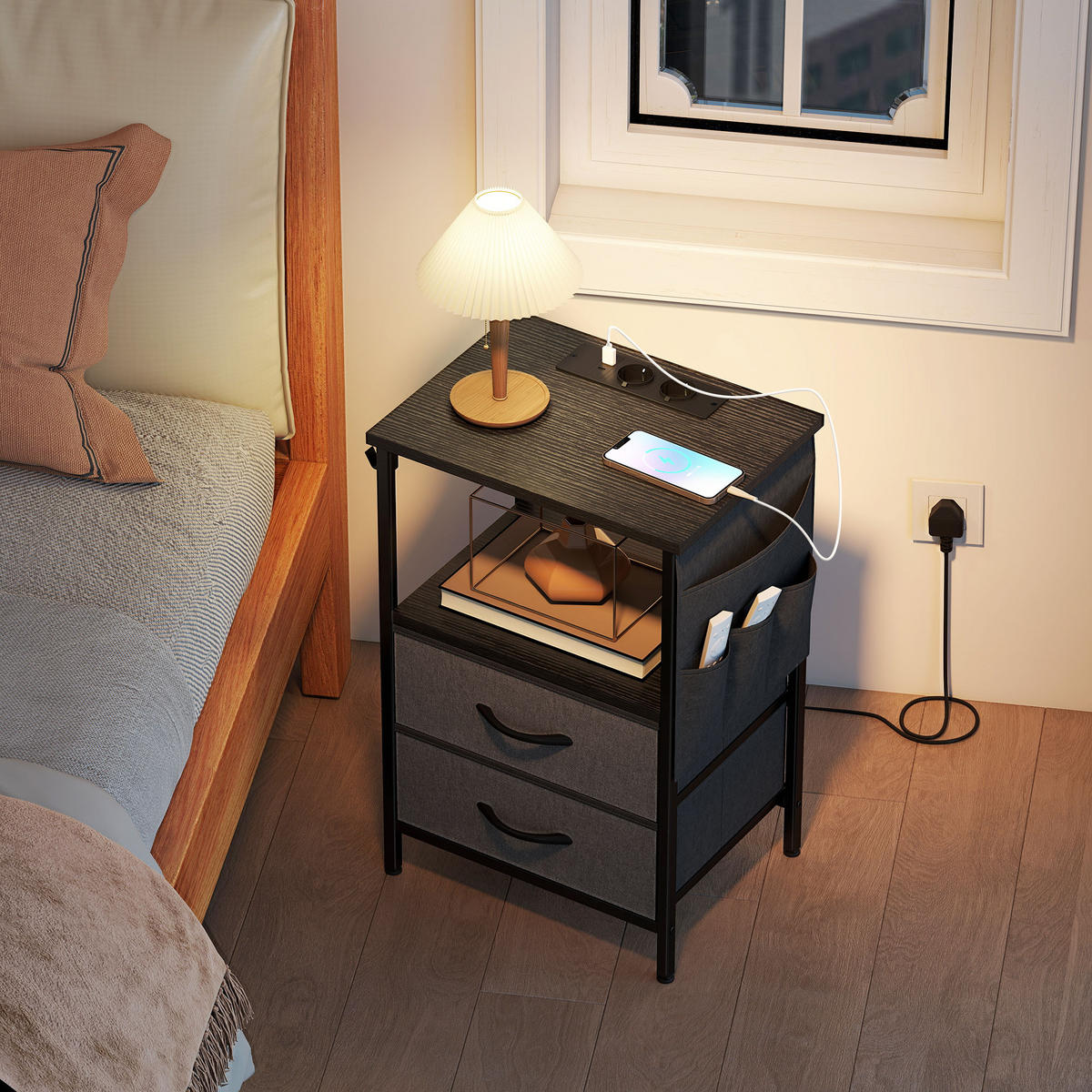 BEISTELLTISCH Spanplatte Stahl Schwarz - Schwarz, Holzwerkstoff/Kunststoff (40/30/60cm) - HOMCOM