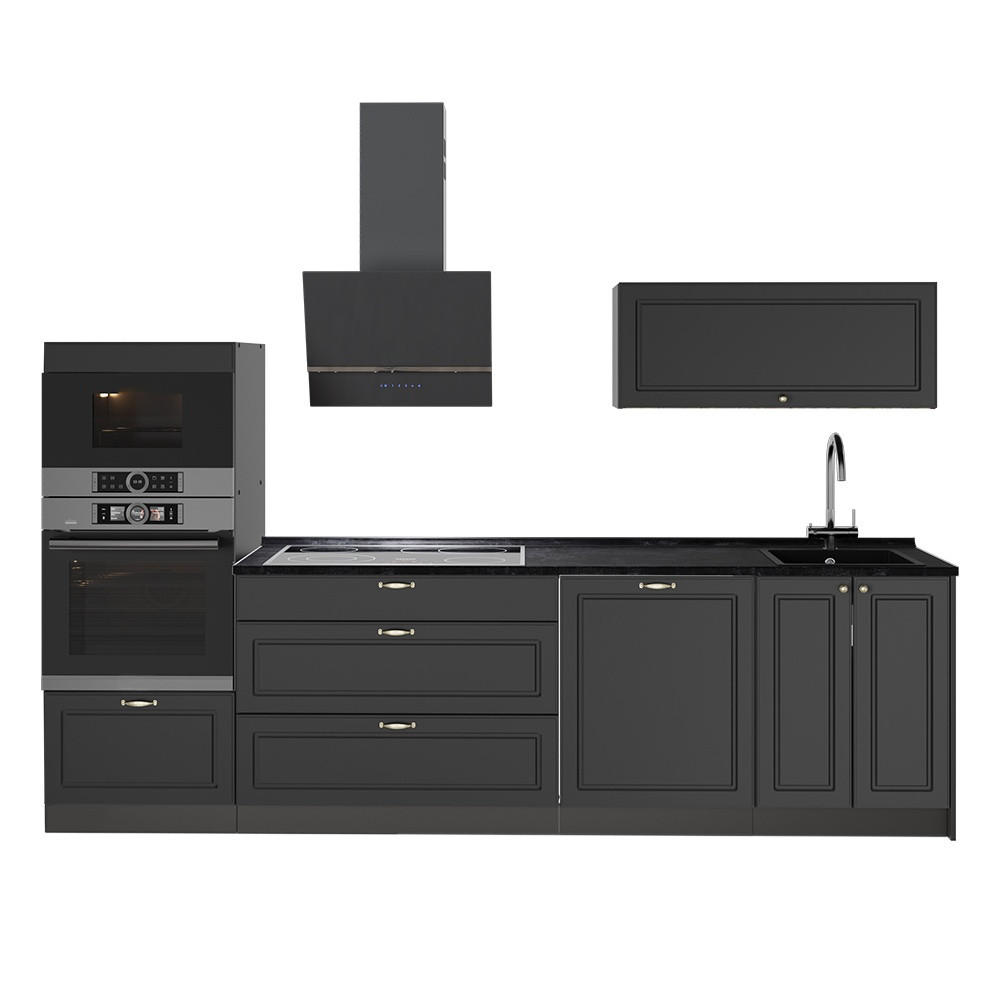 KÜCHENZEILE Fame-Line, Anthrazit-Gold Landhaus/Anthrazit, 280 cm ohne Arbeitsplatte - Anthrazit, Holzwerkstoff (280/153.6/51.6cm) - Vicco