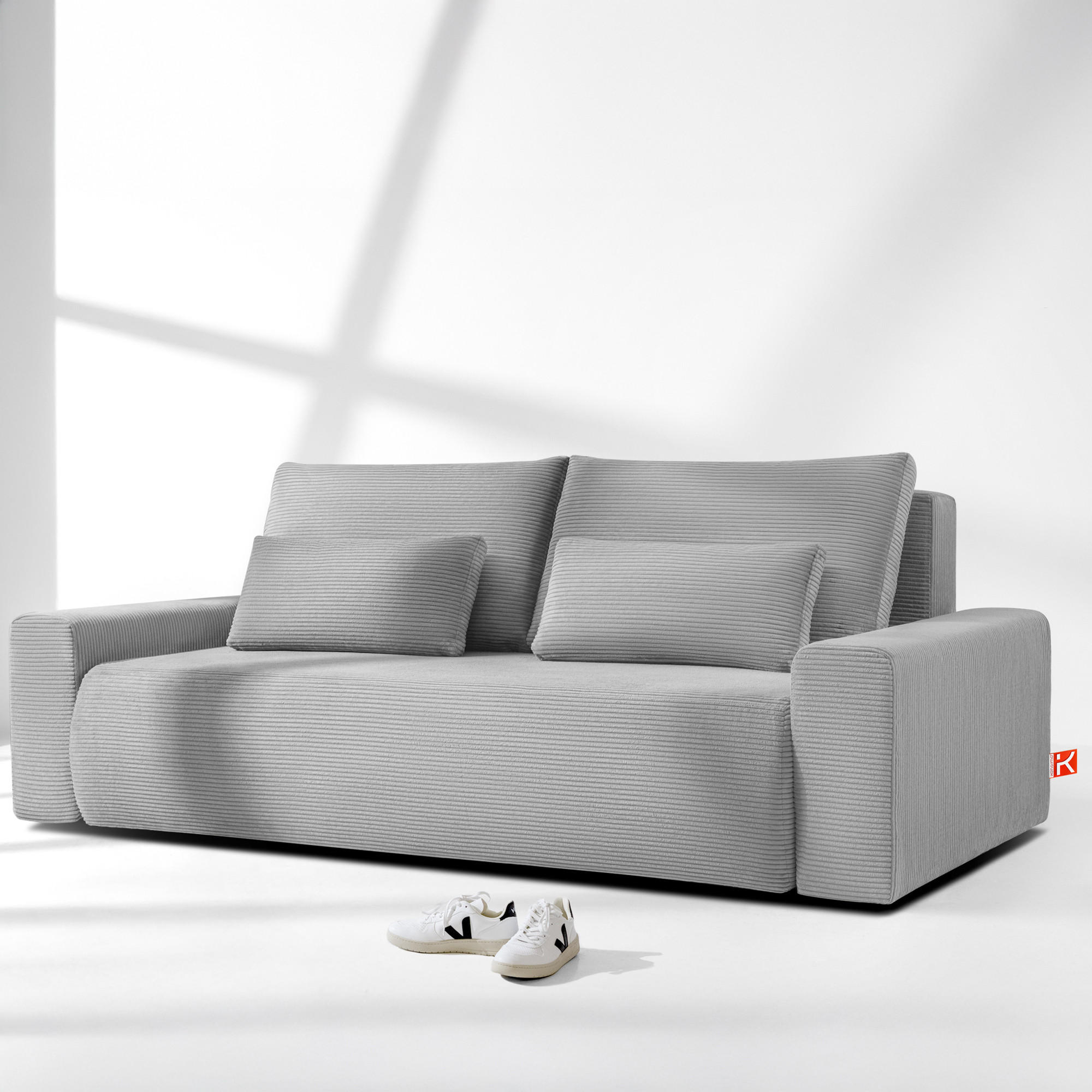 3-SITZER SCHLAFSOFA MOLLIS, Corduroy, Hellgrau - Hellgrau, Holz/Holzwerkstoff (250/93/108cm) - KONSIMO®