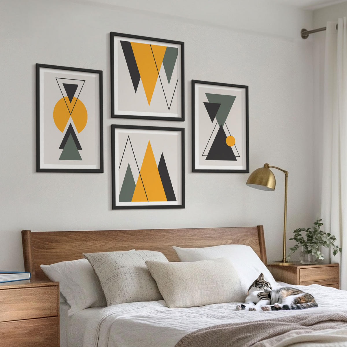 BILDER SET 4er Set - 50x50 cm & 40x60 cm Schwarzer Rahmen - Abstrakte geometrische Formen - Schwarz, Kunststoff (50/50cm) - TULUP
