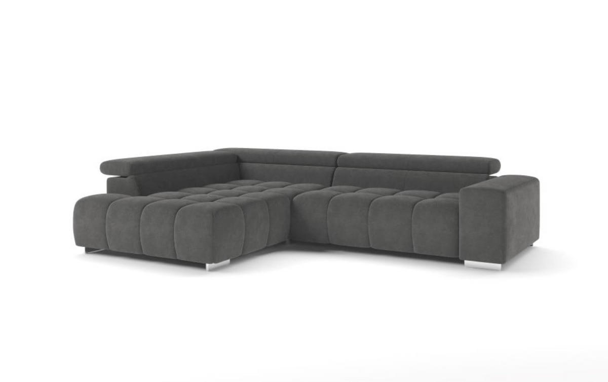 ECKSOFA mit verstellbaren Kopflehnen und Mikrofaser-Chenille - Chromfarben/Anthrazit, Textil/Metall (310/225cm) - Cotta