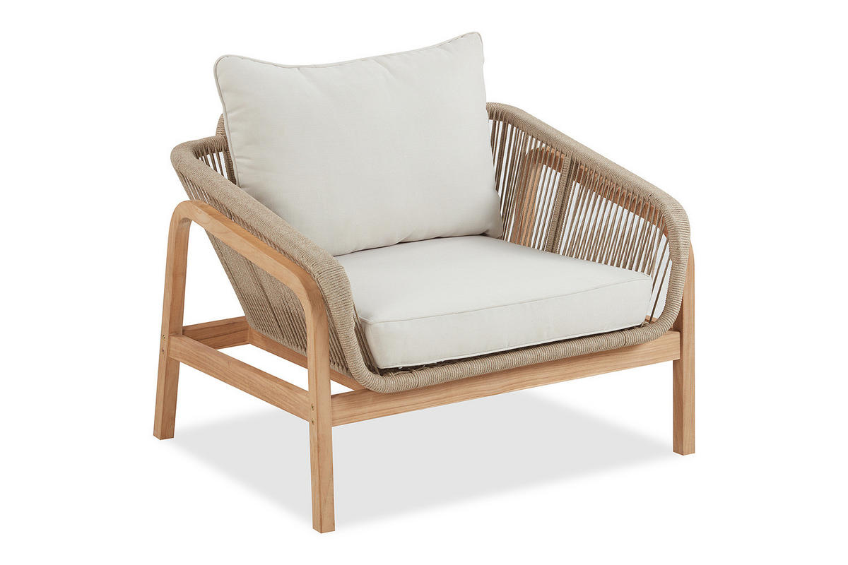 GARTENSITZGRUPPE - Teak massiv / Polyester - Braun / Beige - 5-teilig - Beige/Braun, Holz/Textil - home24