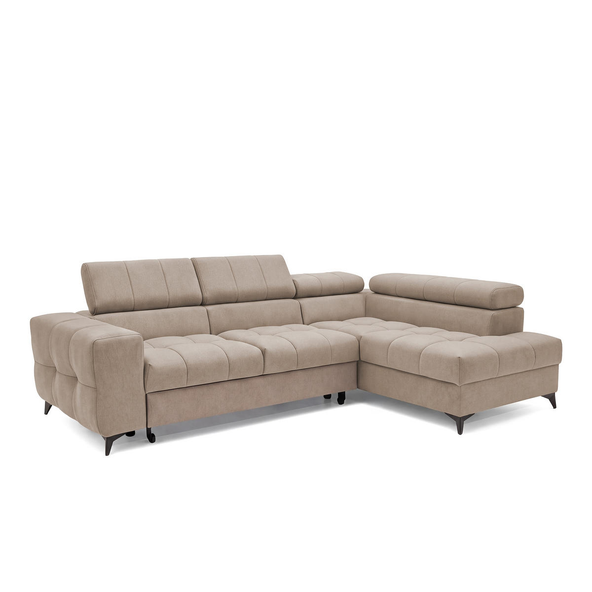 ECKSOFA PUDDING S Rechts mit Schlaffunktion 125x195 Velours Beige - Beige/Schwarz, Holz/Textil (275/177cm) - Muffo