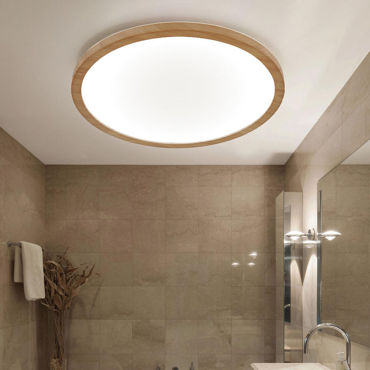 LED DECKENLEUCHTE Holzoptik Braun - Braun, Kunststoff (42/42/2.5cm) - Globo Lighting