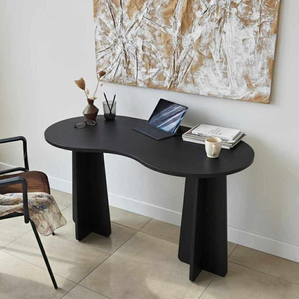 SCHREIBTISCH mit organisch-form Tischplatte 120/60/75 cm - Schwarz, Holzwerkstoff (120/60/75cm) - Calicosy