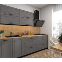 KÜCHENZEILE Kvantum Schwarz / Dust Grey Matt 240 / 51,6 / 207cm (HETTICH Vollauszug) - Schwarz/Grau, Holzwerkstoff/Metall (240/207/51.6cm) - Feldmann-Wohnen