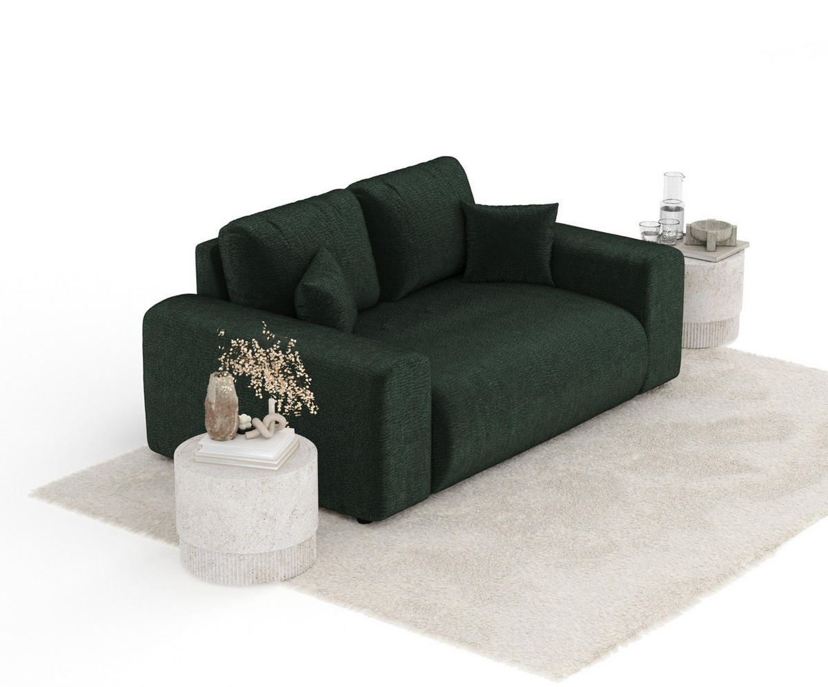 2-SITZER-SOFA Zanzibar Grün Chenille - Schwarz/Grün, Holz/Holzwerkstoff (178/79/108cm) - Maison de Reve