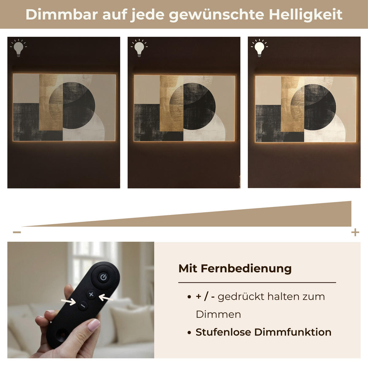 WANDLEUCHTE MIT AKKU Abstrakt - Modern - Schwarz - Gold 90x60 cm - Sandfarben, Holzwerkstoff (90/60/8cm) - OnlyWow